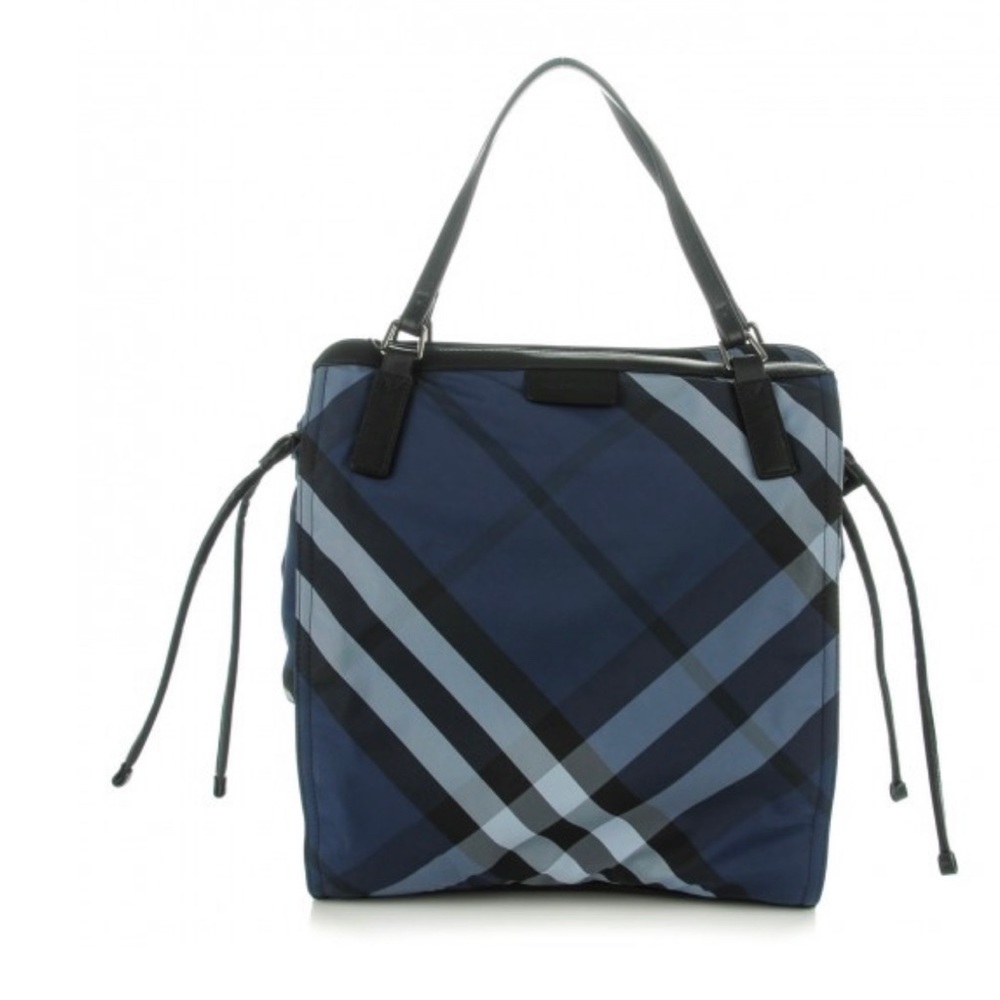Nylon Check Small Buckleigh Packable Tote Navy Blue